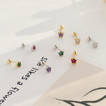 Color pentagram ear bone nail 925 pure silver screw ear needle delicate micro-inlaid zircon free of picking small ear cochlear