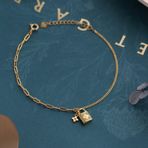 Light luxury diamond-set double-sided lock four-leaf flower pendant 925 sterling silver bracelet personality niche design premium sense bracelet