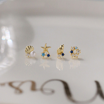 Summer conch shell s925 sterling silver screw screw buckle ear bone stud tide compact stud earring sleeps no summer earrings