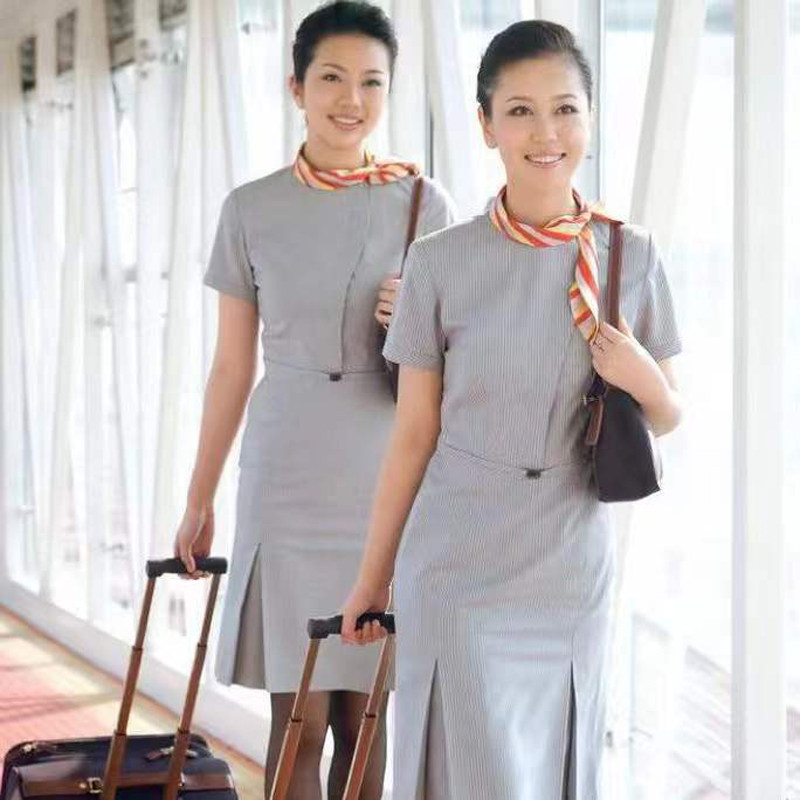 Real products Hair flight attendant flight attendant female ocean dress grey striped loose swing suit Hainan Airlines 2022 new