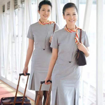 The real sea air flight attendant dress grey striped swing suit Hainan Airlines 2022 new model