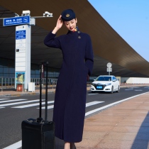 Air attendant uniform OL professional coat Cashmere State Collage dark button high-end high-end wear middle and long coat woman autumn winter