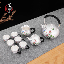 Silver pot sterling silver 999 pure handmade silver teapot one beating kettle household tea set high-grade kung fu tea set