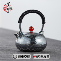 Silver burning kettle Home pure silver 999 pure handmade cooking teapot with tea-tea-set tea-tea-tea-tea-tea-tea-tea-tea hammering silver pot