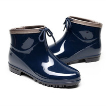 Rain shoes womens fashion soft outdoor short water shoes tube low-top overshoes non-slip adult Korean rubber shoes simple color warm