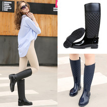 Rain boots womens high diamond lattice fashion Korean warm rain boots casual non-slip long water shoes overshoes rubber shoes