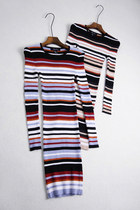 E69 original DAN internal hitch hymn striated striated large elastic knit one-piece dress