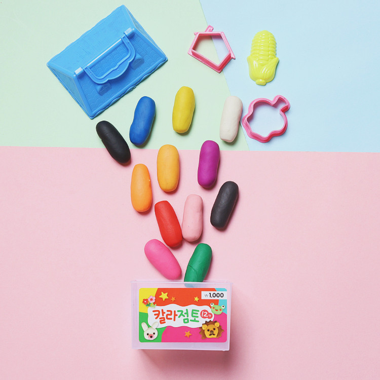 Q37 Korea's DAN kids all like portable packaging 11 color 12 color mud toy molds suit