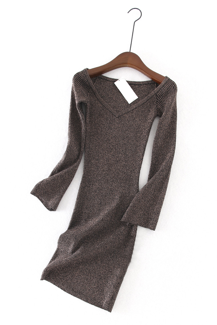 DD58 UK DAN fried chicken sexy faint metal colour big V neckline with hip and hip dress