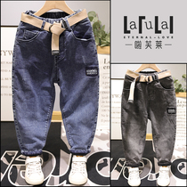 La Flei childrens clothing 2020 Winter new children plus velvet trousers Boys Girls Korean version of thick jeans 1280