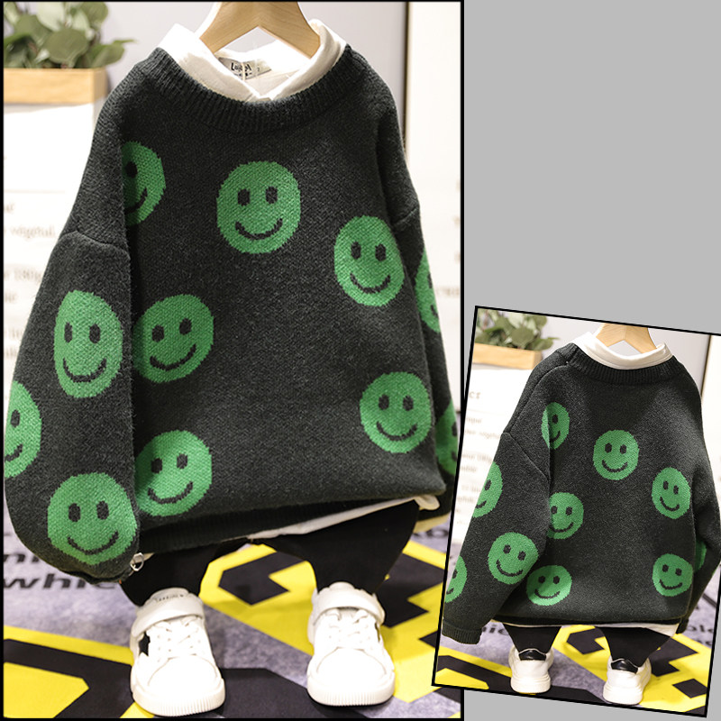 Boy girl's sweater headsets 2021 new autumn and winter children's clothing The Korean edition CUHK Smiley Face Blouse 0021