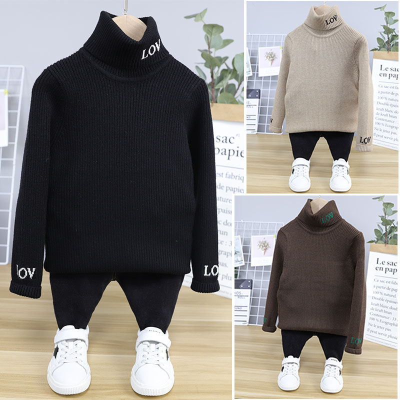 Laffulai 2019 winter new wide fashion knitwear men's and women's middle and large children's slim wild letter base shirt 5159