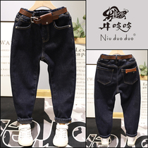 Niu Duoduo childrens clothing 2020 winter clothes new boys and girls one velvet trousers Korean version of loose jeans 91108