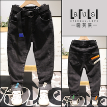 La Fleet Childrens Clothing 2020 Winter New Childrens Pants Boys Girls Labeling Plus Padded velvet Thick Jeans 1128
