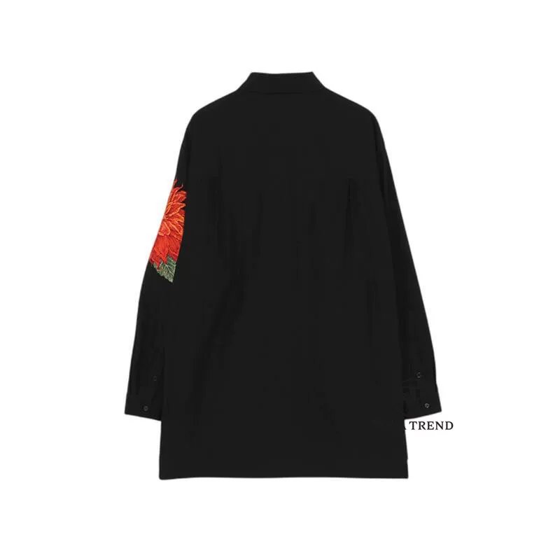 Yohji Yamamoto Yamamoto Yohji Dali цветочная вышивка рукав mens и womens длинная рукава рубашка