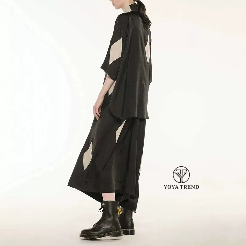Квадратная вставка с алмазной формой от Yohji Yamamoto, свободный крой, рубашка с поднятым воротником и короткими рукавами для мужчин и женщин