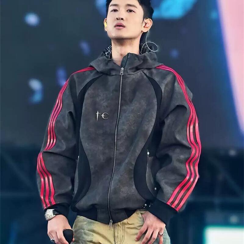 Thug Club Gali Collaboration Adidas Three-Stripe Red Sports Patchwork Unisex Hooded Jacket