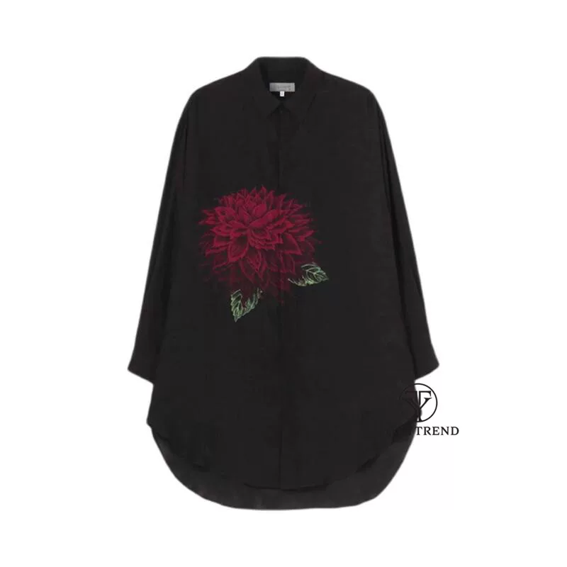 Yohji Yamamoto Yamamoto Yohji Dali цветочная вышивка рукав mens и womens длинная рукава рубашка