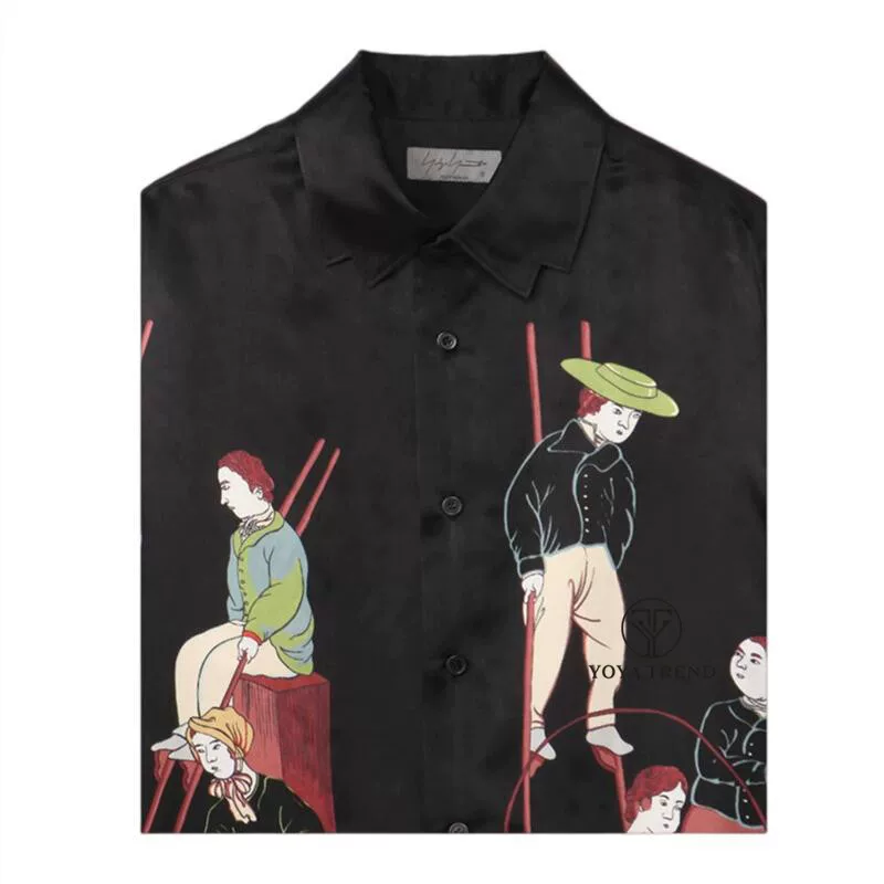 Yohji Yamamoto Yamamoto Yohji Lumingkan тканый узор шелк мужская и женская свободная длинная рукава рубашка