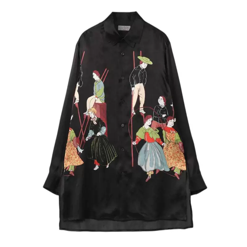 Yohji Yamamoto Yamamoto Yohji Lumingkan тканый узор шелк мужская и женская свободная длинная рукава рубашка