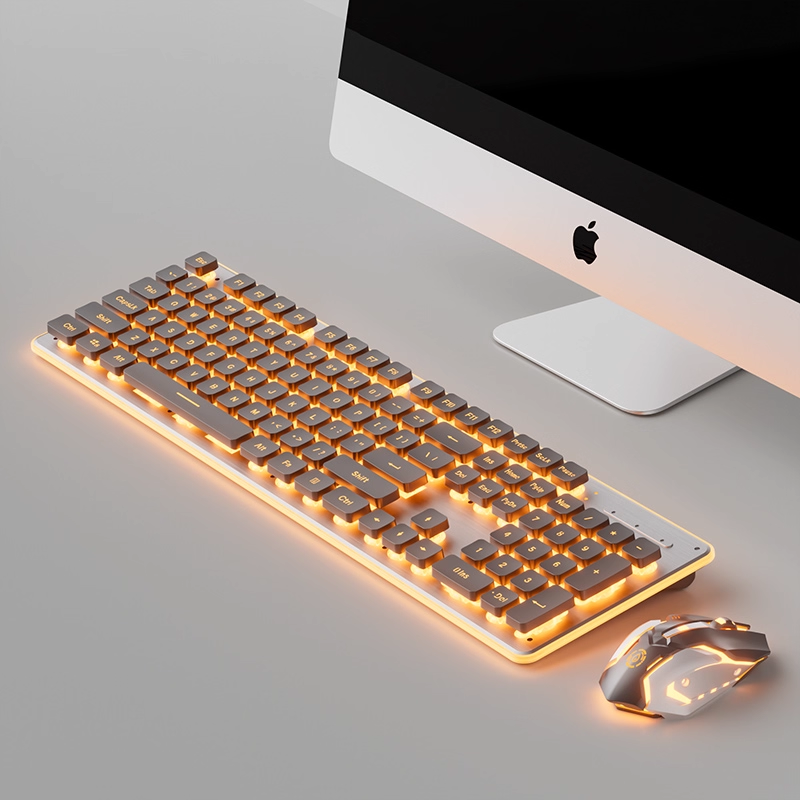Ultra-Quiet Keyboard and Mouse Set, Mechanical Feel, Membrane Computer, Gaming Laptop, Office, Metal, Luminous Peripherals