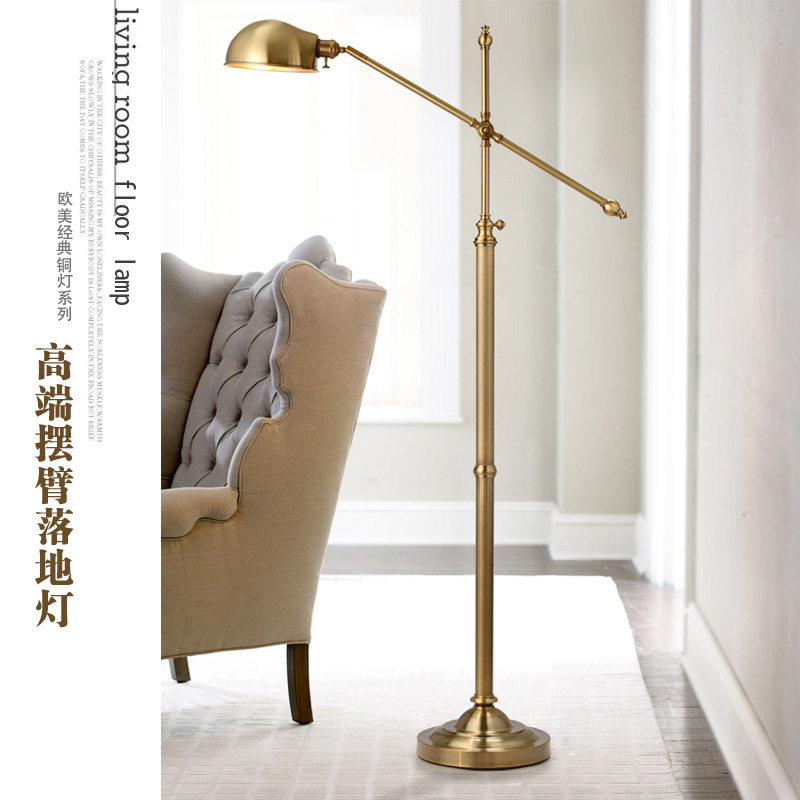 Eurostyle Swing Arm Copper Floor Lamp American Modern Fashion Living Room Light Bedroom Bedside Floor Desk Lamp Creative Standing Lamp