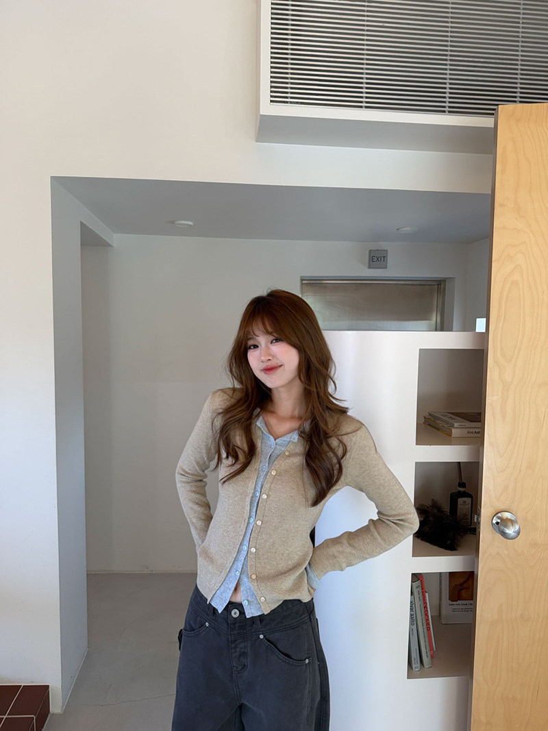 im ~까지 세련된 스택 음악 한 부서 계층의 감각 몸매 가꾸기 맨위 여성 페이크 레이어드 패치워크 색상 양모 니트 오픈 가디건 상세 이미지 9