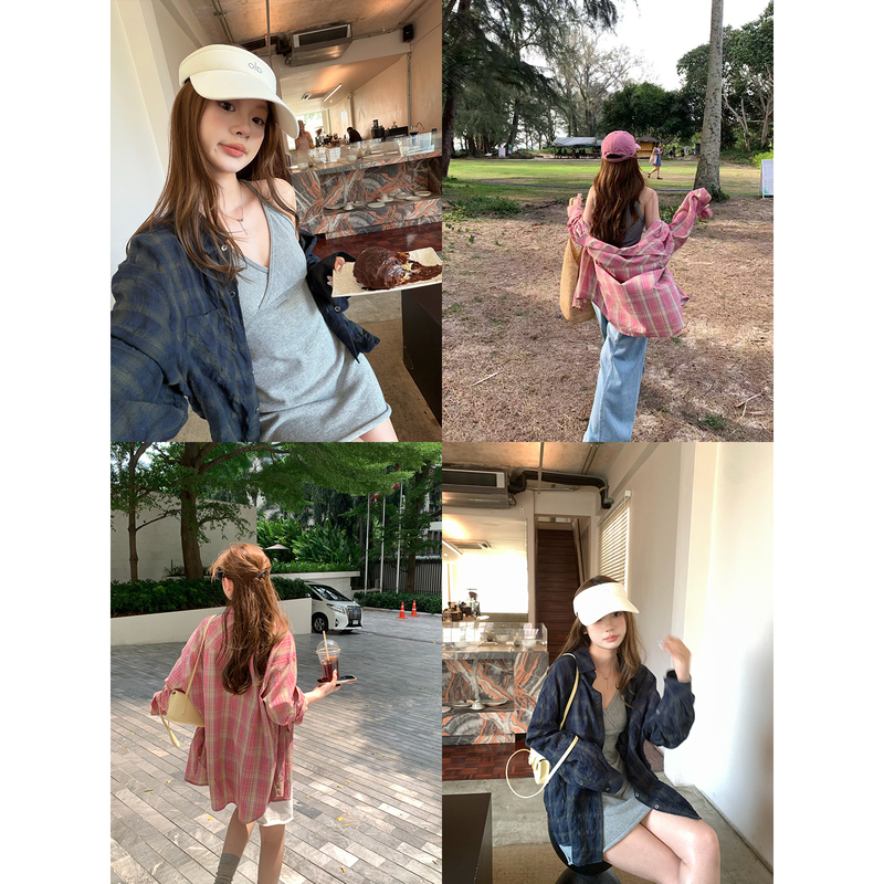 Im Looking for a Plaid Film-Style Oversized Casual Long-Sleeve Plaid Shirt for Women with a Relaxed, Loose-Fitting Drop-Shoulder Sleeve Design