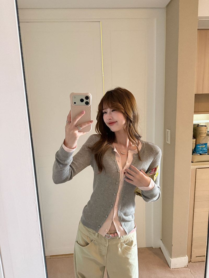 im ~까지 세련된 스택 음악 한 부서 계층의 감각 몸매 가꾸기 맨위 여성 페이크 레이어드 패치워크 색상 양모 니트 오픈 가디건 상세 이미지 15