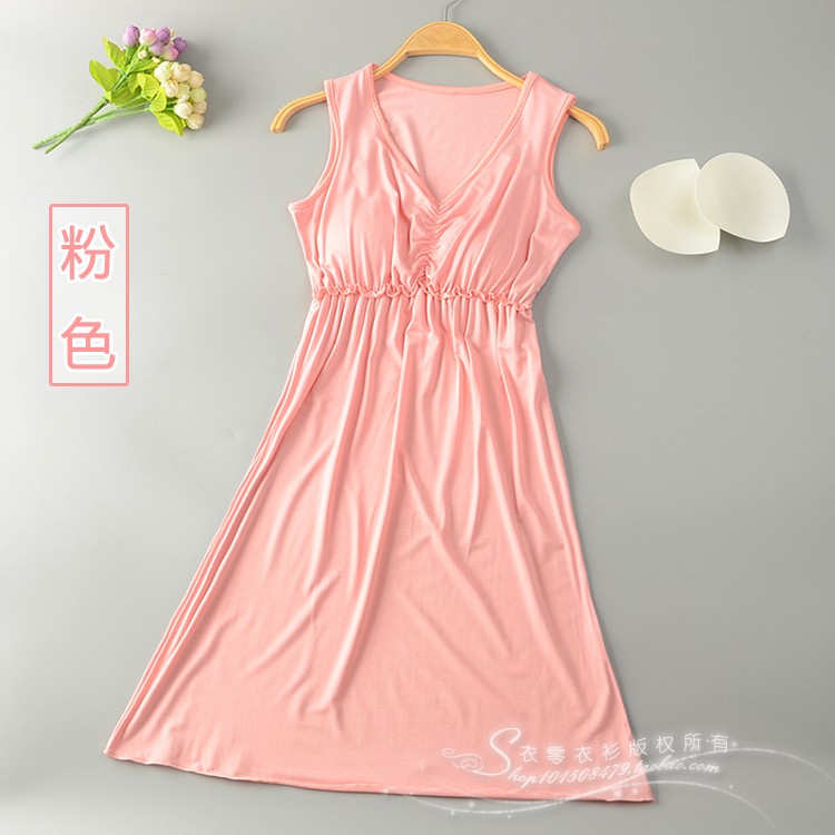 Mùa hè bông phương thức vành đai ngực pad nightdress đồ ngủ ngắn tay áo miễn phí áo ngực một phần mỏng kích thước lớn nhà váy nữ