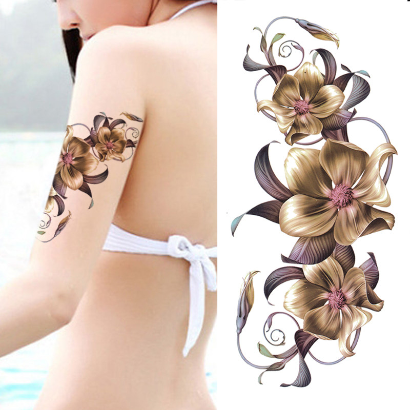 小清新紋身貼金色花朵花騰防水持久女款刨腹產遮疤痕貼紙腿部遮瑕