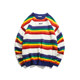 AIRHOOD college style rainbow striped sweater round neck sweater ins loose retro couple lazy autumn and winter sweater for women