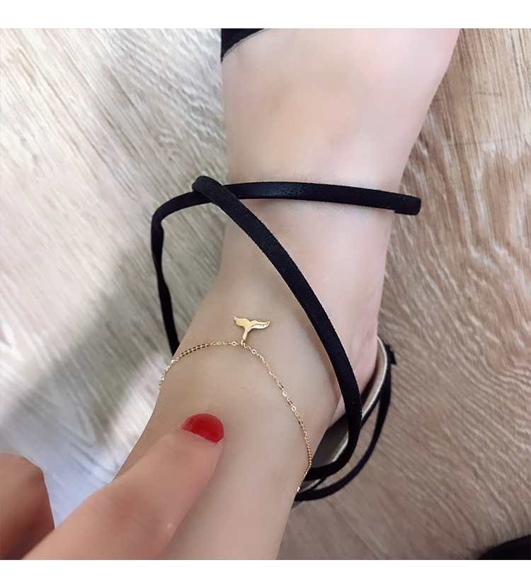 Thời trang Hàng Châu Hàn Quốc vòng chân vàng 14K nữ Cựu ba mặt dây chuyền hình cá voi mịn màng dễ thương - Vòng chân lắc chân nữ 10k