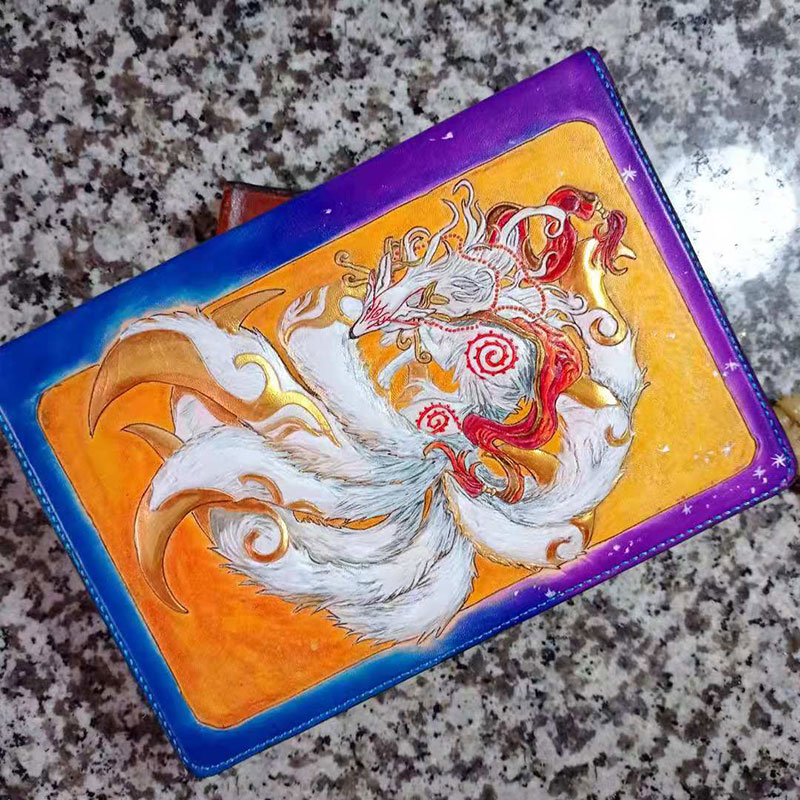 Handmade leather engraved envelope bag leather casual men and women youth art clutch bag retro nine-tailed fox briefcase