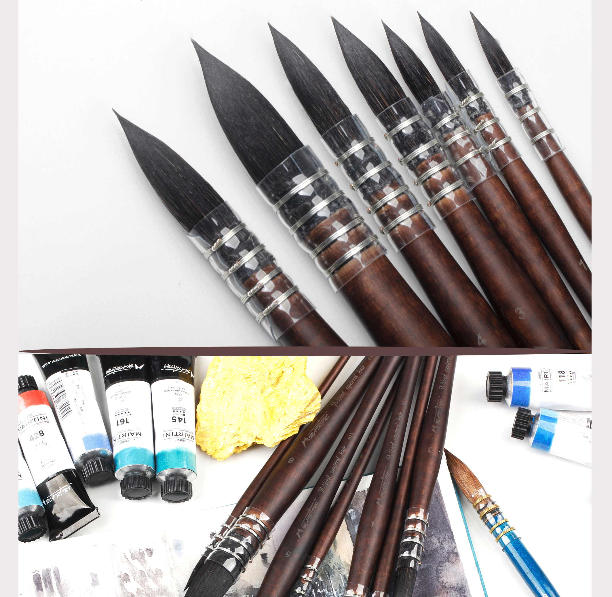 Кисть для рисования масляными красками 马蒂尼mairtini水彩画笔611松鼠拖把毛水彩笔圆头毛笔铺色勾线笔