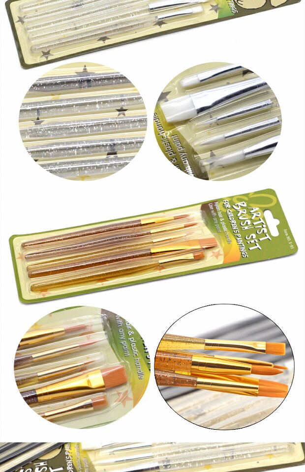 Кисть для рисования масляными красками 莫奈artist画笔 多规格水粉笔/水彩笔/油画笔(五支装) 水晶透明杆