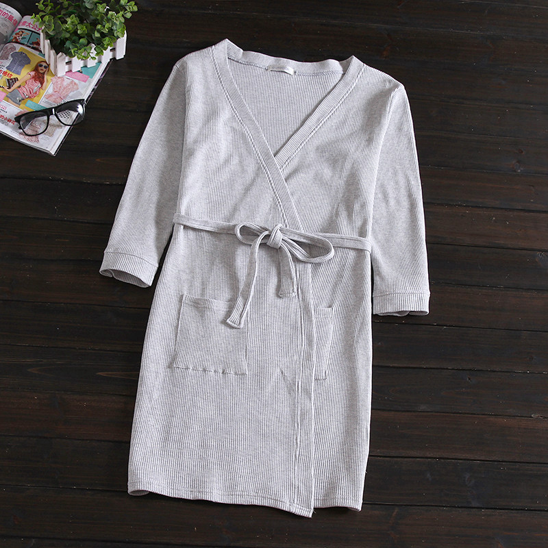 Miễn phí vận chuyển. [Mùa hè mỏng áo choàng tắm] cotton waffle bông gowns nam giới và phụ nữ kimono đồ ngủ áo choàng tắm kích thước lớn