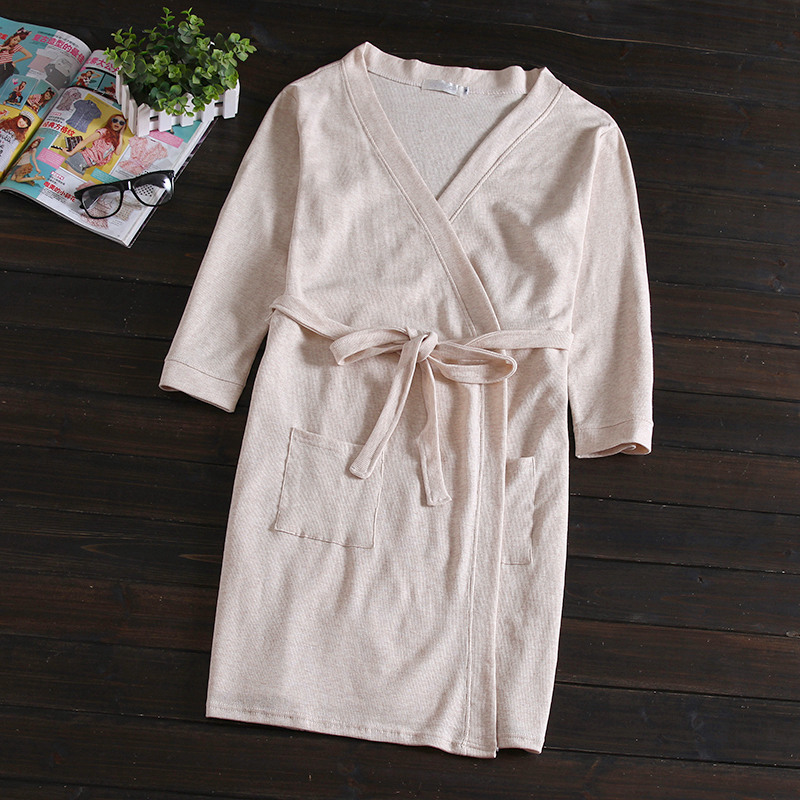 Miễn phí vận chuyển. [Mùa hè mỏng áo choàng tắm] cotton waffle bông gowns nam giới và phụ nữ kimono đồ ngủ áo choàng tắm kích thước lớn