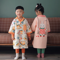 Husibei thickened warm baby robe swing bunny mini dinosaur child belly kicking pajamas