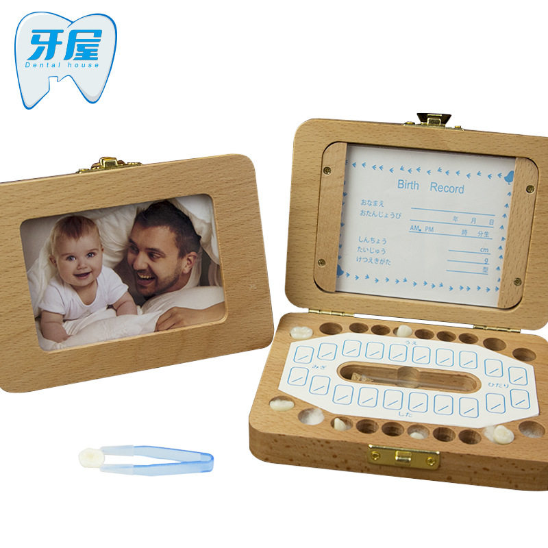 Tooth house cross-border explosive children's male and female baby baby milk box wooden photo frame deciduous tooth hair collection commemorative storage box