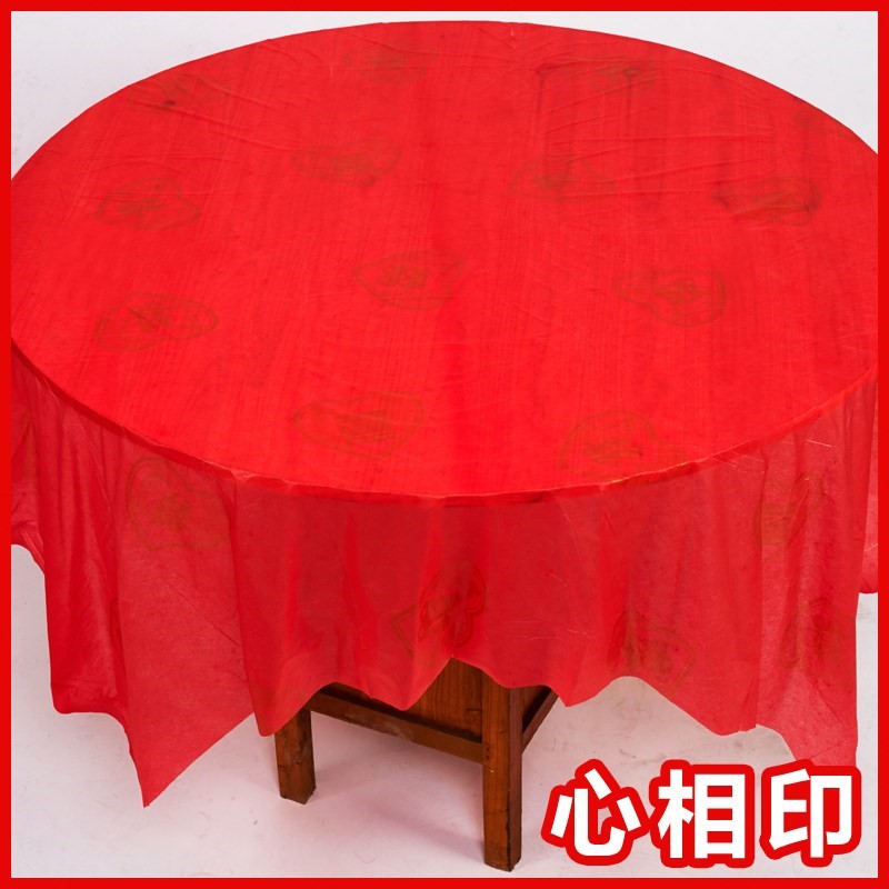 Khăn trải bàn dùng một lần bàn tròn làm dày đám cưới hộ gia đình bằng nhựa in khăn trải bàn cưới đỏ tròn phục vụ bàn vải - Các món ăn dùng một lần túi ni lông đựng thực phẩm