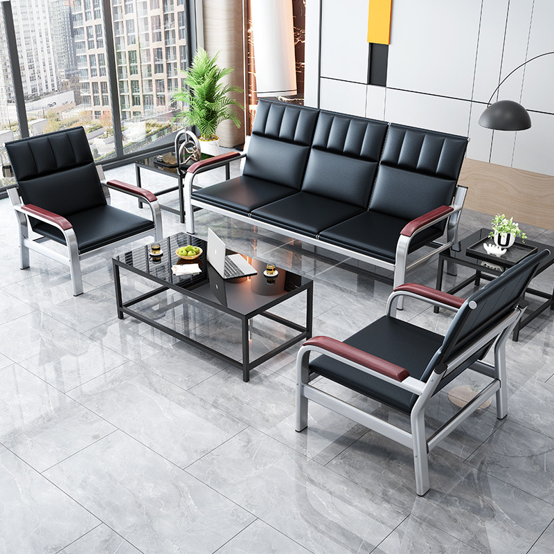 Office sofa tea couple combination of simple modern reception room business leisure simple iron frame three office sofa