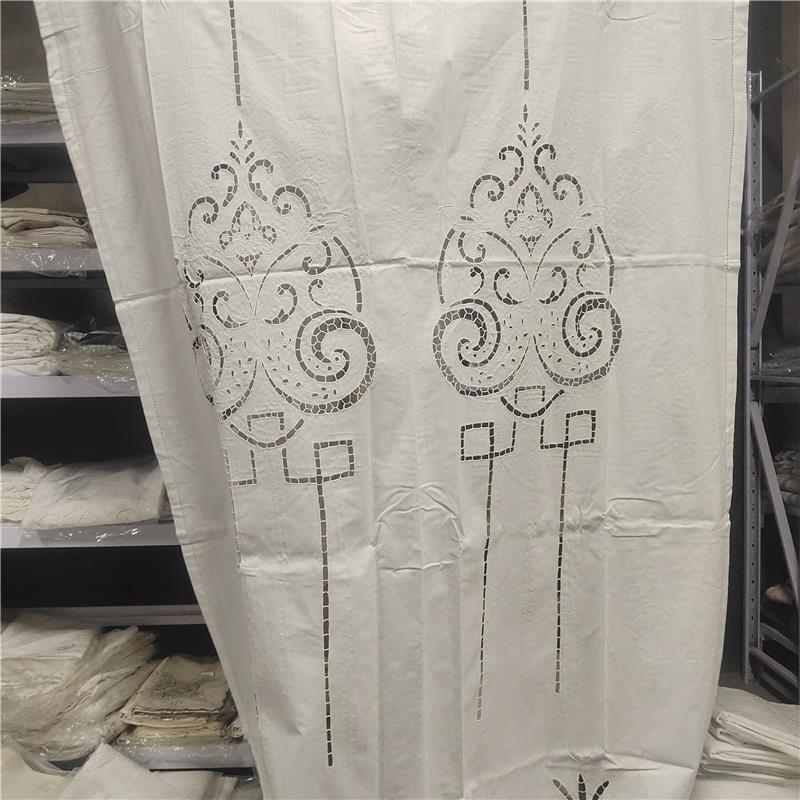 S105 Hollow-Out Buckle-Lock Embroidered White Linen Tassel Curtains 140X240Cm (with Oxidation) Pair