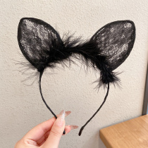 Sexy and tempting cute lace cat ears hair hoop black and white red female versatile sexy lingerie accessories