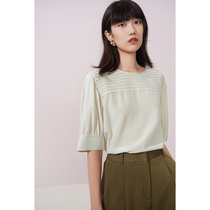 Spot-CCHER heavy industry toothpick pleated shoulder top light silk Xixi and spring and summer womens clothing XUGC3152