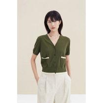 Spot-CCHER Light contrast color V-neck knitted cardigan Natural organic cotton Xixi and women XZFC3254