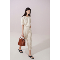 Spot-CCHER bubble crepe stretch hemp radish pants adjustable buckle loop Sisi and womens XKGC3146 no folding