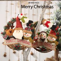 Christmas rattan floral ring hanging accessories Scene arrangement vines Pendant Snowman Elk Deer Flower Rings Wall-mounted Rattan