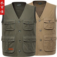 Trung niên nam nút áo cotton cotton giặt vest vai nhiều túi cá chụp ảnh cha vest áo khoác mùa đông nam