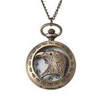 Retro thick chain empty eagle head large flip cover bronze color inner white face digital pocket watch 8837